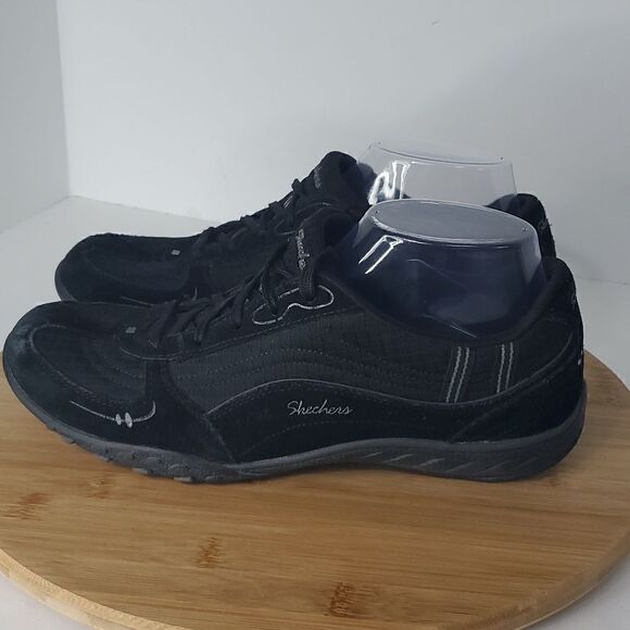 Skechers Women's Just Relax Black Leather Casual Shoes Sneakers Size 9.5 - Picture 5 of 11